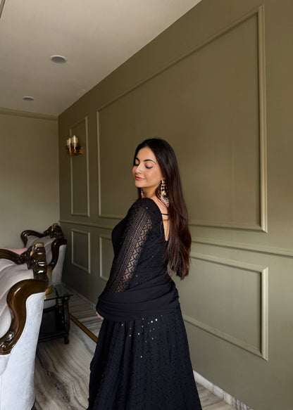 Black Luxe Lucknowi Sequence Anarkali Suit Set