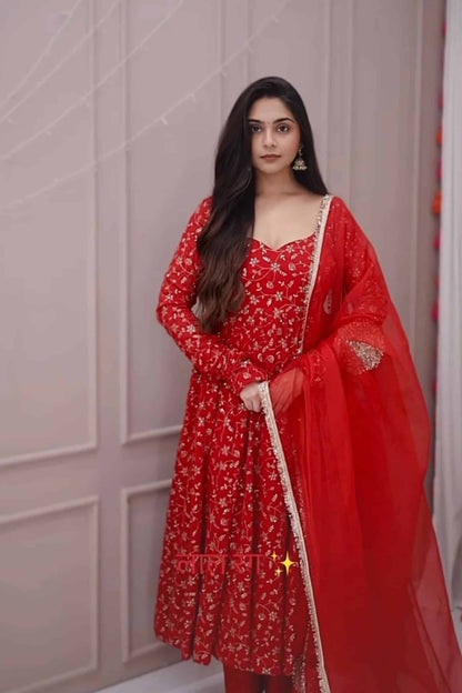 Stunning Red Colour  Premium Anarkali Suit Set