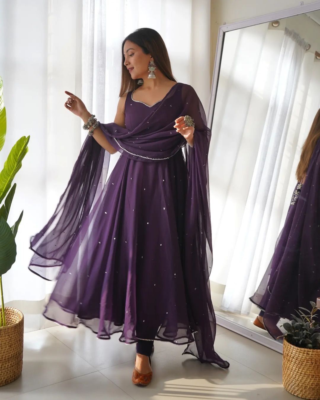 Faux Georgette 5mm sequence work Party wear Gown (Stitched)