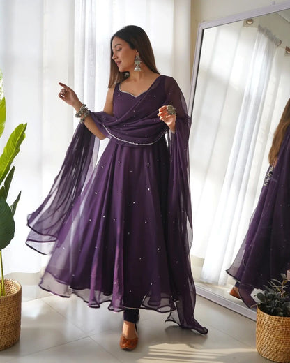 Faux Georgette 5mm sequence work Party wear Gown (Stitched)