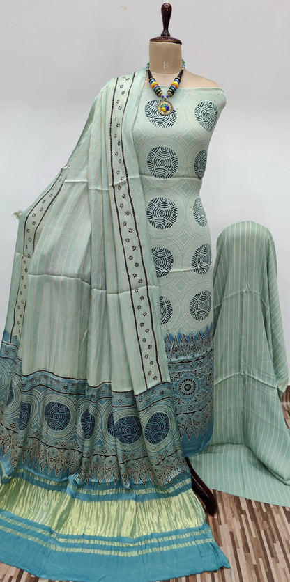 Modal Gazi Silk Hand Blocked Ajrakh Print Dress Material