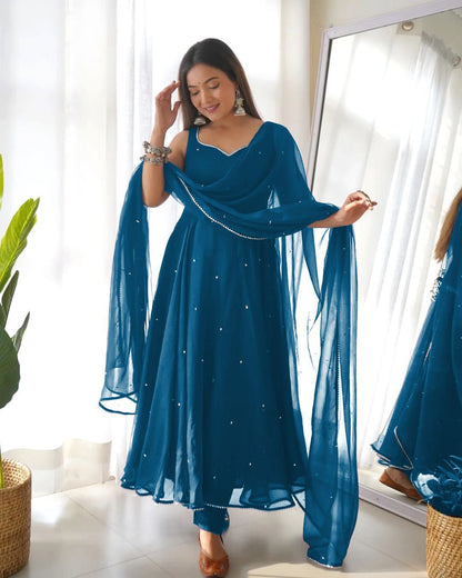 Faux Georgette 5mm sequence work Party wear Gown (Stitched)