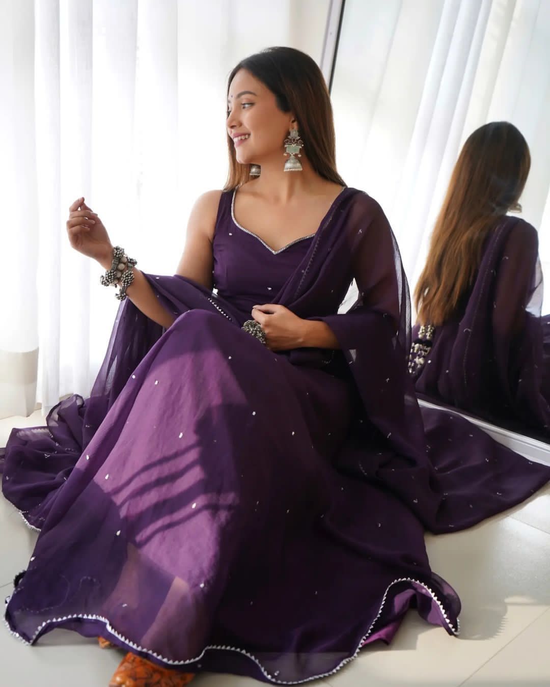Faux Georgette 5mm sequence work Party wear Gown (Stitched)