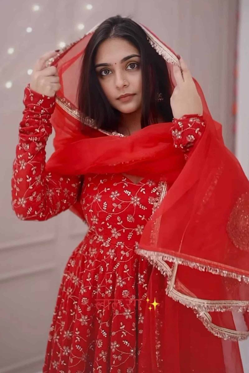 Stunning Red Colour  Premium Anarkali Suit Set