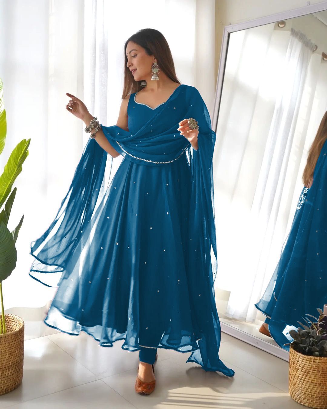 Faux Georgette 5mm sequence work Party wear Gown (Stitched)