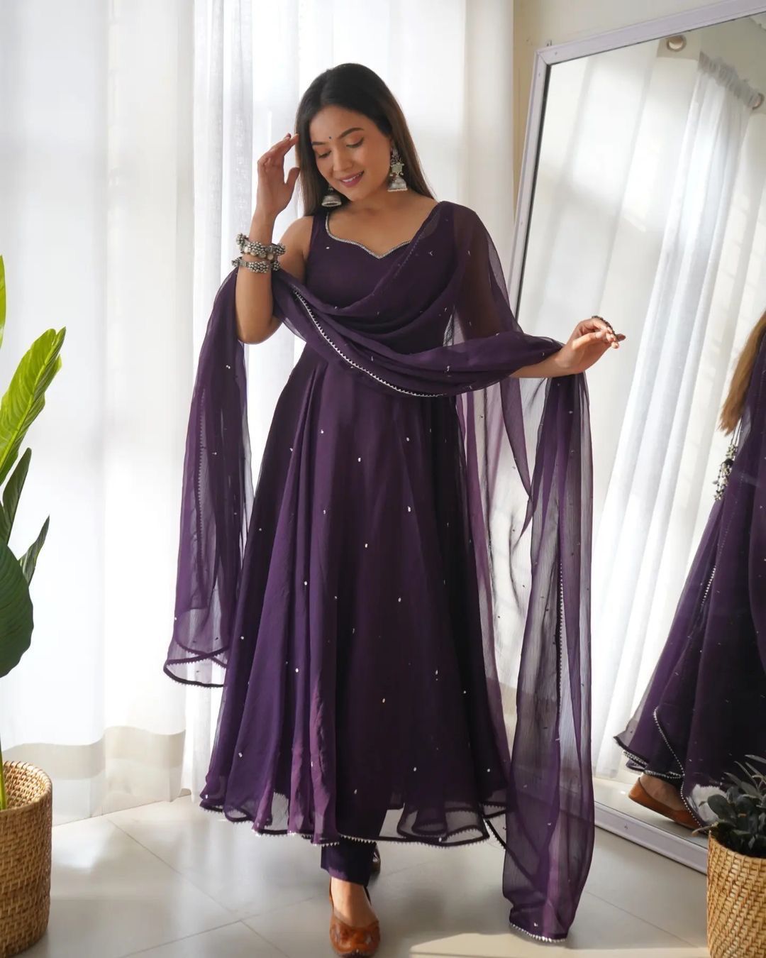 Faux Georgette 5mm sequence work Party wear Gown (Stitched)