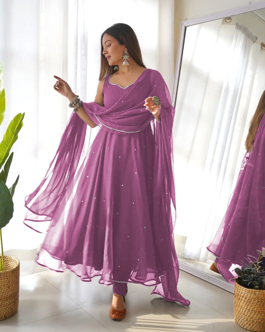 Faux Georgette 5mm sequence work Party wear Gown (Stitched)