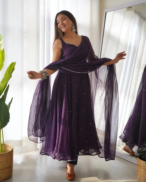 Faux Georgette 5mm sequence work Party wear Gown (Stitched)