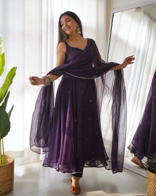 Faux Georgette 5mm sequence work Party wear Gown (Stitched)